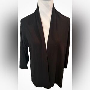 Eileen Fisher Black Open Cardigan 3/4 Sleeve Drape Front Viscose Spandex Size L